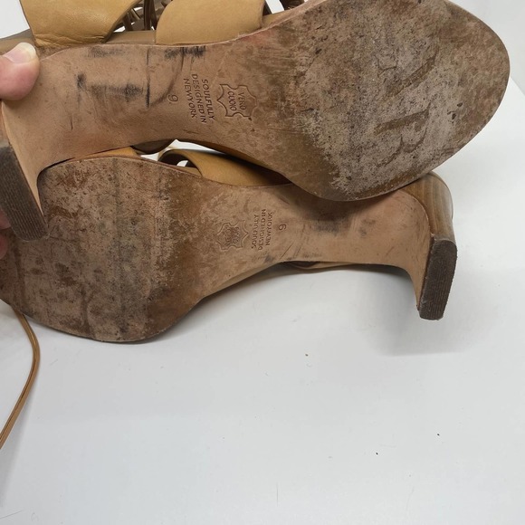 Matt Bernson Miro Heel Sandal Tan Leather Lace-up Front Closure size 9 - Picture 10 of 11